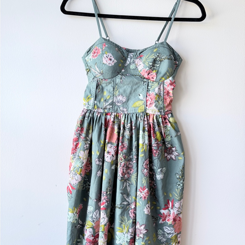 Floral Bustier Midi Dress in Sage Green